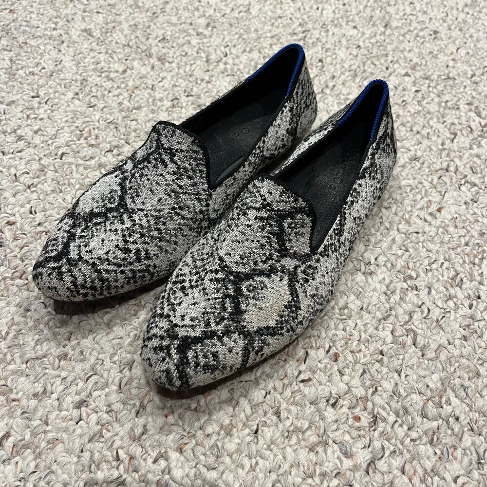 Rothys The Almond Loafer Python Snake Print Sz 9 Gray Black Casual Comfort